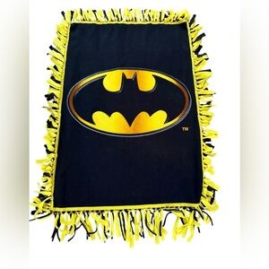 Batman Logo Black and Yellow Fleece Blanket EUC Handmade Very warm
